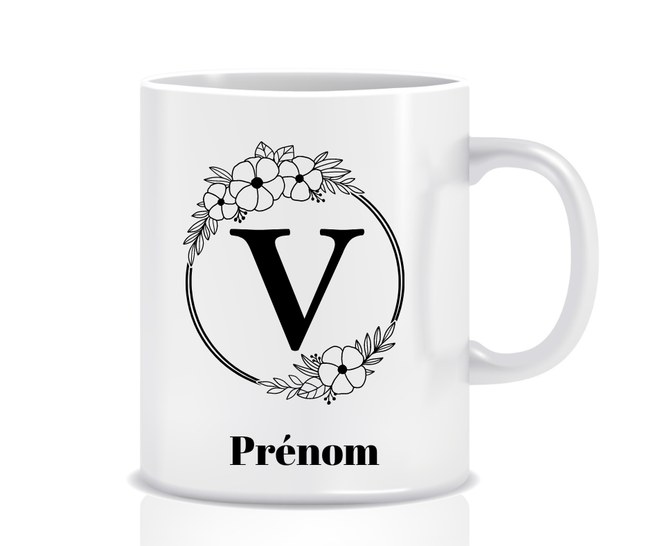 Tasse Personnalisée Monogramme Floral V