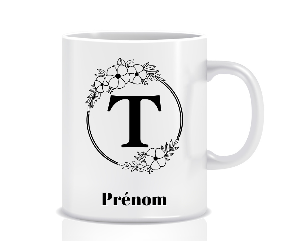 Tasse Personnalisée Monogramme Floral T