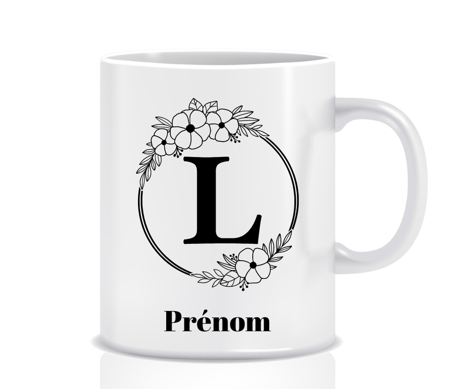 Tasse Personnalisée Monogramme Floral L