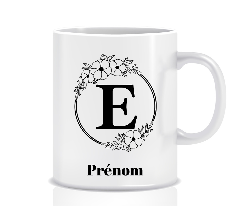 Tasse Personnalisée Monogramme Floral E