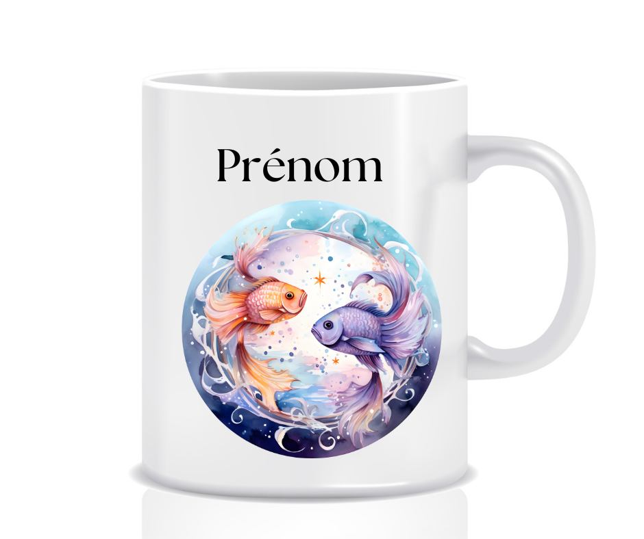 TASSE ZODIAQUE POISSON + PRENOM